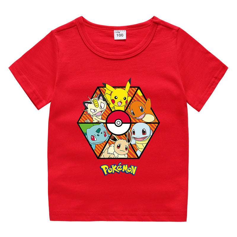 Children Pokemon Pikachu T Shirt Children Summer Clothing Short Sleeve T-shirt Male
