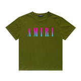 Amiri T Shirt Gradient Letter Flower Casual Hip Hop Short Sleeve T-shirt