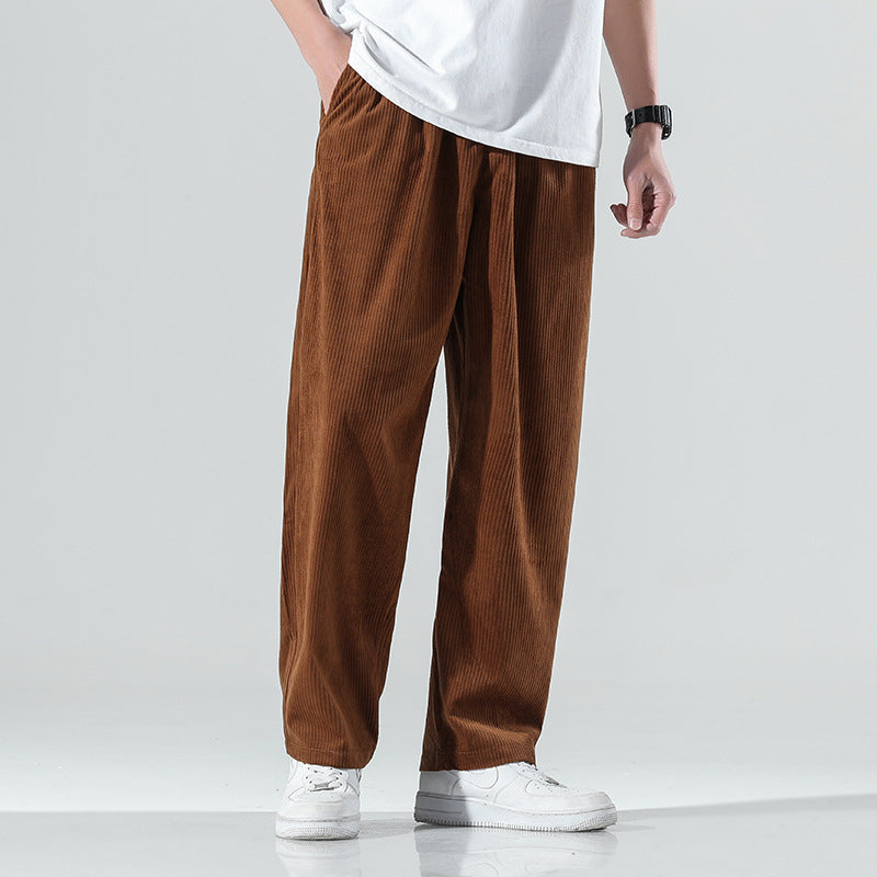 Mens Corduroy Pants Spring Leisure Trousers Youth Men's Pants Loose Straight Sweatpants Overalls