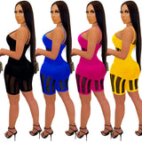 See through Pants Suit Women's Fashion Sexy Suspender Jumpsuit Shorts
