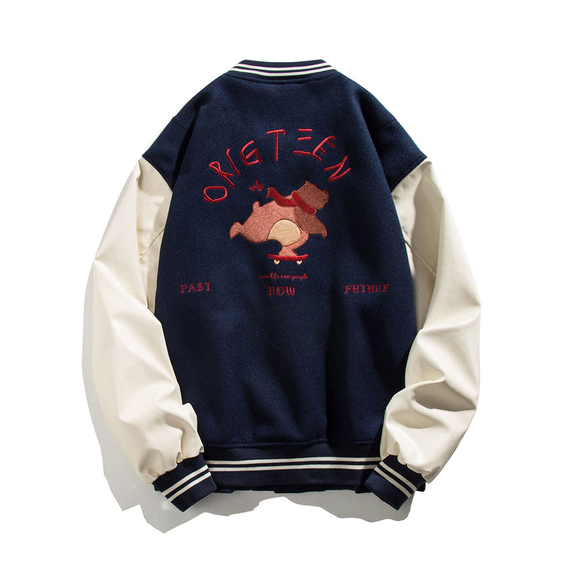 Blue Varsity Jacket Autumn Letters Printed Baseball Uniform