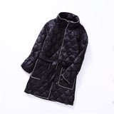 Women Winter Coats Puffer Jacket Down Coat Stand-up Collar Cinched Lacing Mid-Length Lightweight Down Jacket Female