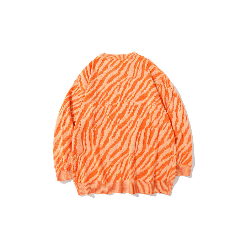 Mens Fall Outfits round Neck Pullover Sweater Zebra Pattern Contrast Color Loose Couple Sweater Men and Women