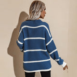 Women Fall Outfits Autumn and Winter round Neck Loose Stripe Pullover Knitted Sweater