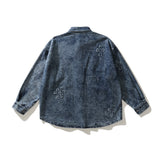 Men Denim Coat Jean Jackets Cross Jacquard Embroidered Denim Shirt Long Sleeve Men Loose Lapels Denim Jacket