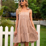 Gingham Dress Summer Fresh Sweet Dress Strap Type Dress