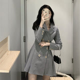 Aesthetic Dress Gray V-neck Long Sleeve Long Dress Spring and Summer