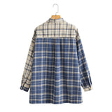 Women Fall Fall Loose Color Matching Plaid Shirt Single-Breasted Mid-Length Top