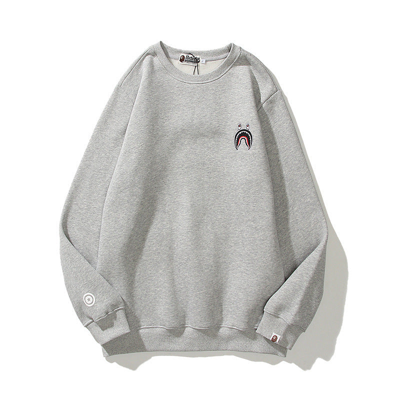 Shark Print Sweatshirts Winter Men And Women Shark Logo Print Round-Neck Pullover