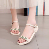Women Open Toe Sandals Flats Summer Color Block Buckle Open Toe Sandals
