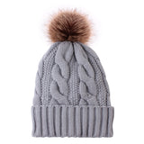 Women Winter Hats Winter Knitted Hat Fur Ball Solid Color Thickened Sleeve Cap