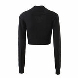 90S Outfits Retro Large Lapel Short Sweater Women's Cardigan Sexy Midriff-Baring Long Sleeve Sweater