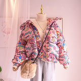 Women Winter Coats Puffer Jacket down Coat Winter Cartoon Childlike Graffiti Hooded down Jacket Coat