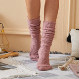 Winter Chunky Cable Thick Knit Thigh High Socks Long Stockings Boot Adult Bunching Socks Female