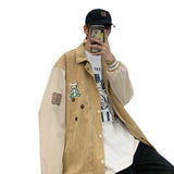 Corduroy Varsity Jacket Corduroy Bear Embroidery Couple Jacket Men's Spring and Autumn Loose Baseball Uniform