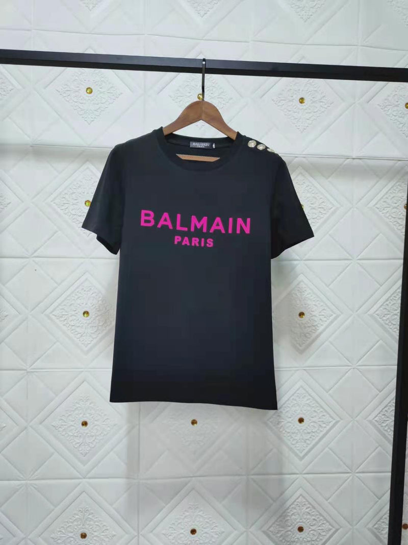 T Shirt Balmain Spring/Summer Three-Dimensional Flocking Letter Short Sleeve Cotton T-shirt