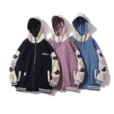 Baby Blue Varsity Jacket Hooded Jacket Men's Loose Top