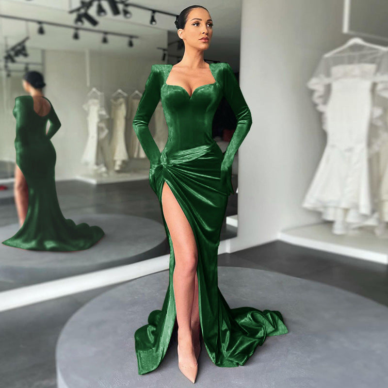 Winter Formal Dresses Slim-Fit High Waist Gloves Dress