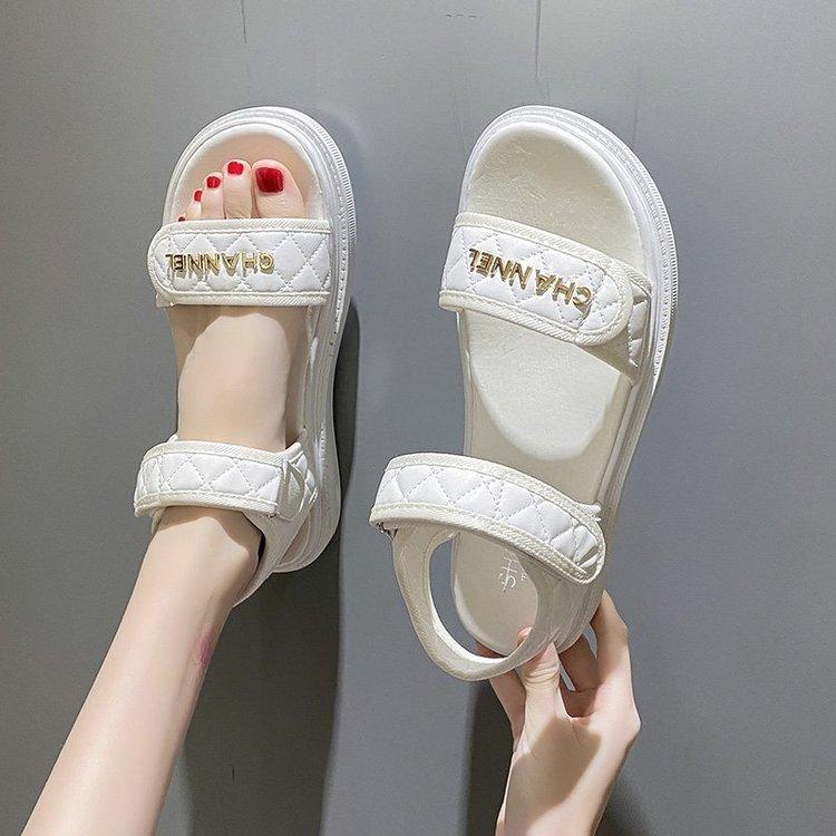 Women Open Toe Sandals Flats Spring/Summer Thick Bottom Velcro Sports Casual Sandals