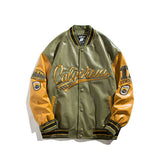 Green Varsity Jacket Autumn Baseball Uniform Campus Student Color Contrast Patchwork Letter Embroidered Jacket Men