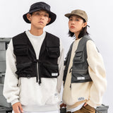 Men Sweater Vest Mechanical Style Solid Color Multi-Pocket Workwear Waistcoat Men's Sleeveless Waistcoat Military Waistcoat Vest