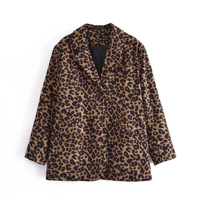 Women Fall Fall Corduroy Animal Pattern Suit Mid-Length Single-Breasted Jacket