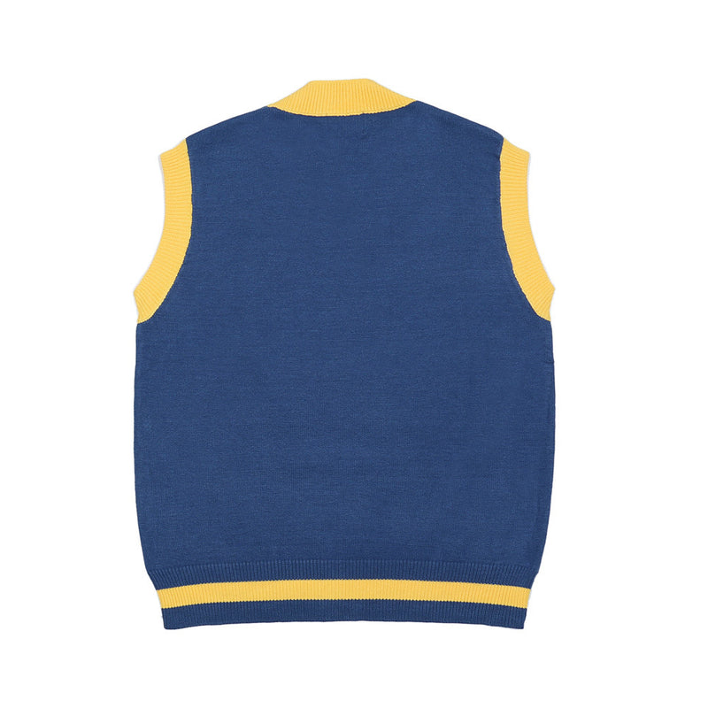 Men Sweater Vest Bear Jacquard Color Matching Sweater Vest Men's BF Idle Style Loose V-neck Sleeveless Sweater Vest