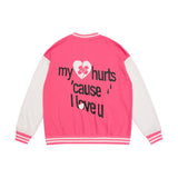 Mens Fall Outfits Cartoon Foam Printed Color Matching Sleeve Couple Baseball Uniform Coat Sports Jacket