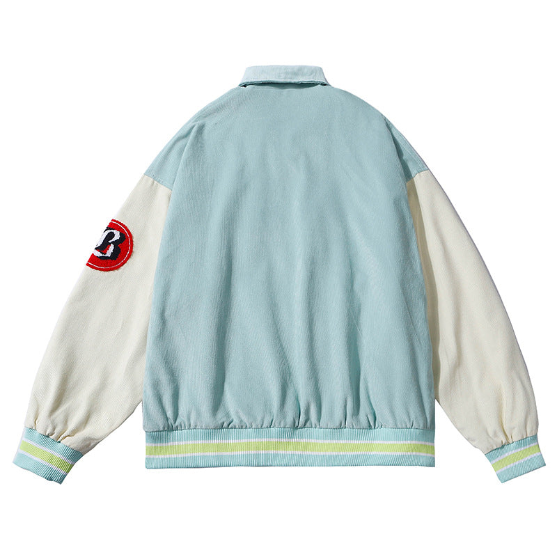 Corduroy Varsity Jacket Vintage Multicolor Jacket Embroidered Baseball Uniform Men's and Women's Spring and Autumn Baggy Coat