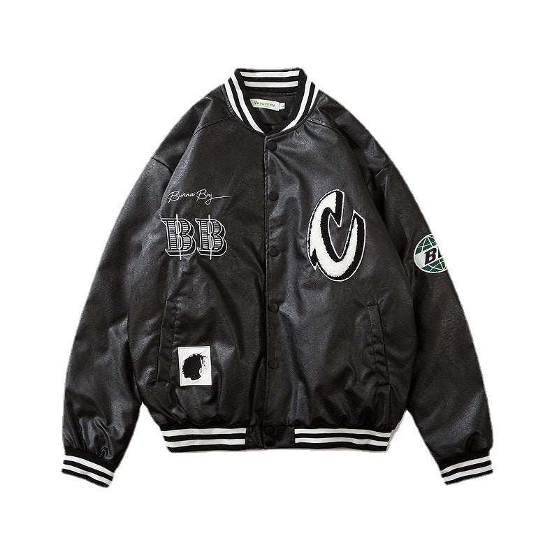 Beige Varsity Jacket Letter Embroidery Style Baggy Coat Men's and Women's Cotton-Padded Jacket Quilted Baseball Uniform Winter