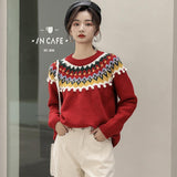 Fair Isle Sweater Cottagecore Outfits for Women Autumn Winter Retro Diamond Loose Pullover