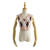 Women Fall Fall Four-Color Diamond Vest V-neck Cropped Small Top
