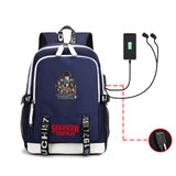 Stranger Things Hellfire Club Backpack Large Capacity Backpack Computer Bag USB Charging