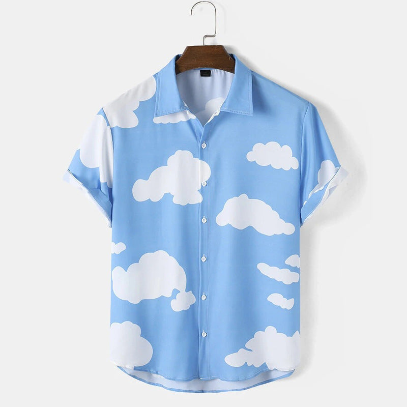 Men Hawaii Shirts Summer Loose Beach Lining