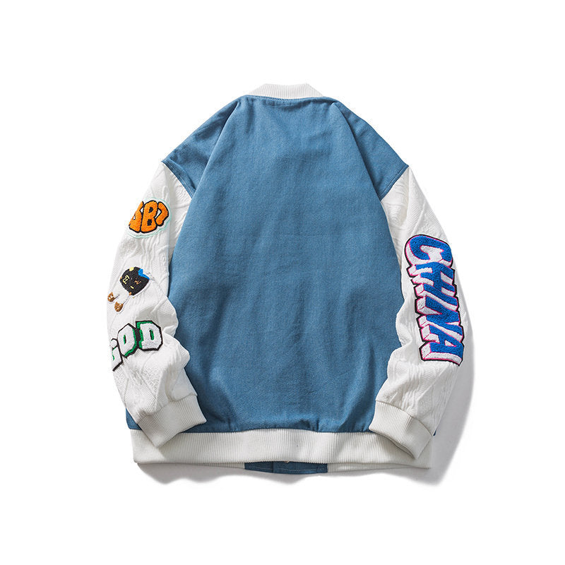 Baby Blue Varsity Jacket Spring Jacket Fashion Stitching Baseball Young Men's Jacket