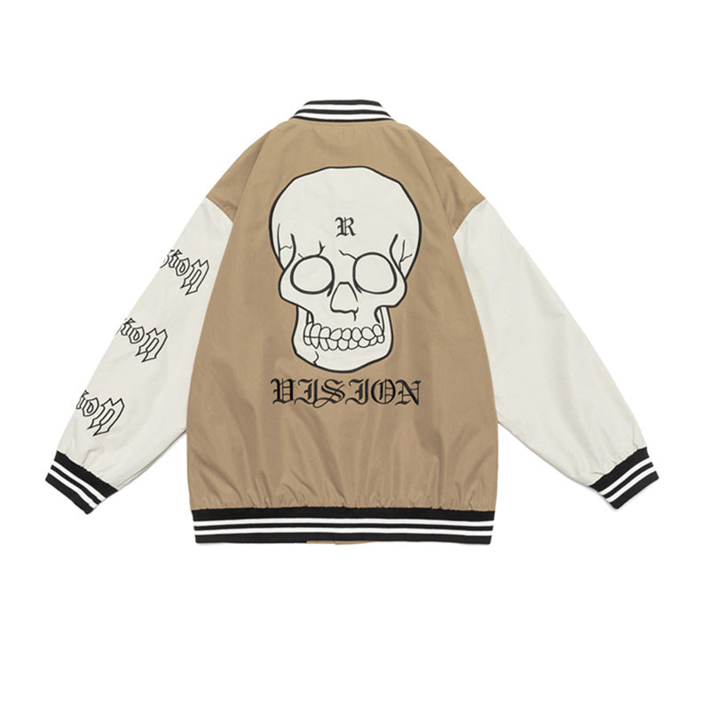 Brown Varsity Jacket Autumn Retro Patchwork Embroidered Baseball Uniform Jacket Men's Jacket Casual