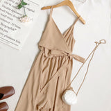 Mauve Dress Summer Fashion V-neck Lace-up Suspender Jumpsuit Suspender Dress for Women