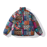 Mens Fall Outfits Leopard Print Full Printed Thickened Cotton Padded Coat High Street Loose Bread Jacket Men's Coat