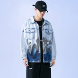 Denim Varsity Jacket Spring Gradient Denim Jacket Men's Loose Personality plus Size Jacket