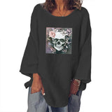 Skull Dress Women's Skull Printed Loose Top Cotton and Linen T-shirt