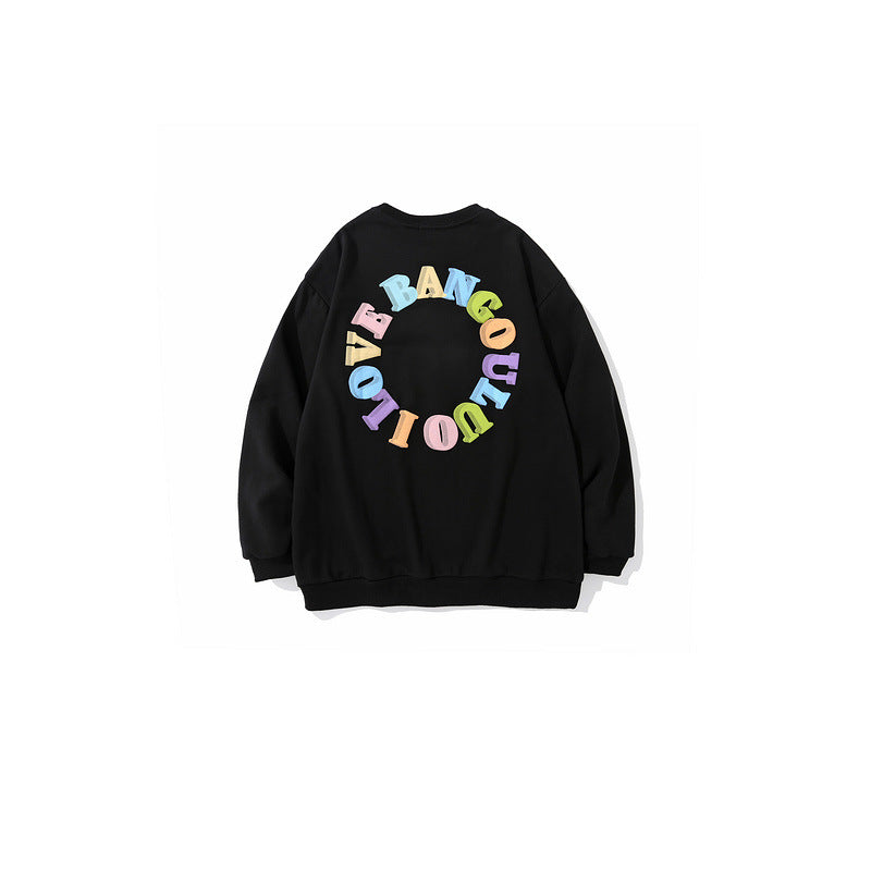 Mens Fall Outfits Love Printed Crew Neck Sweatshirt Men's Loose Couple's Tops Casual Thin Pullover
