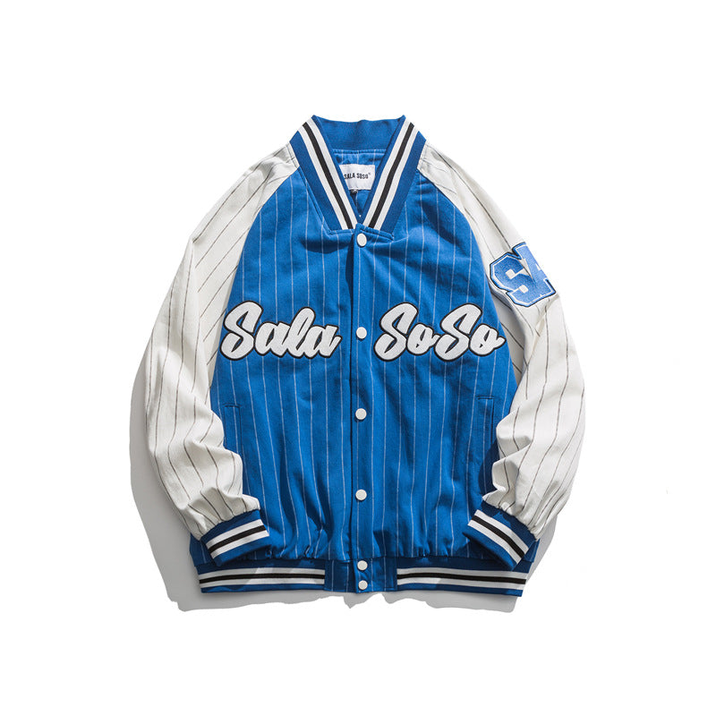 Baby Blue Varsity Jacket Autumn Leisure Baseball Clothing Baggy Coat Male
