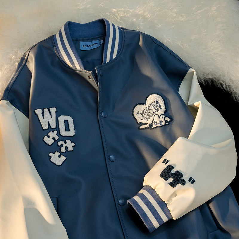 Baby Blue Varsity Jacket Baggy Coat Men's and Women's Jacket Autumn Baseball Uniform