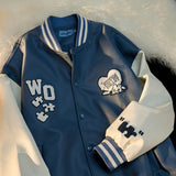 Baby Blue Varsity Jacket Baggy Coat Men's and Women's Jacket Autumn Baseball Uniform