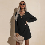 Women Fall Outfits Dress V-neck Sexy Hip Knitwear Dress