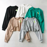 90S Outfits Retro Style round Neck Labeling Long Sleeve Irregular Sweatshirt Women