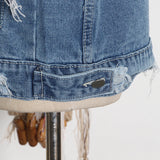 90S Outfits Retro Tattered Jeans Fashion Denim Jacket Women's Contrast Color Wool Knitted Sleeve Coat