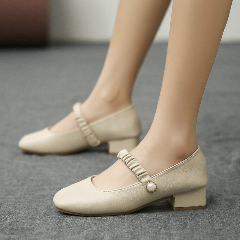 Nude Strappy Block Heels Chunky Heel Mary Jane Shoes