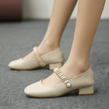 Nude Strappy Block Heels Chunky Heel Mary Jane Shoes