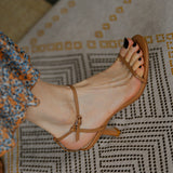Nude Block Heel Peep Toe Retro Simple Stiletto Sandals
